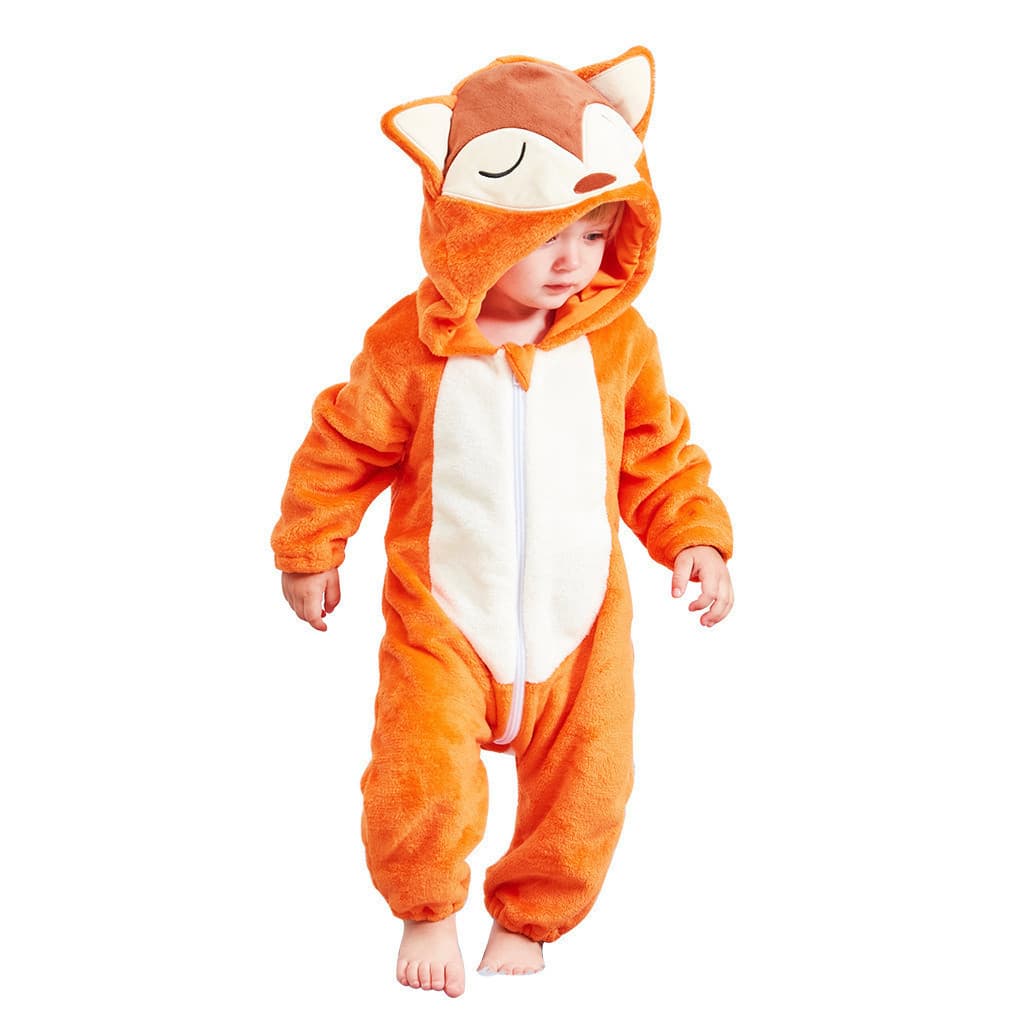 Macacão Infantil De Flanela De Panda Raposa , Fantasia De Animal Com Capuz , Pijama Macio E Quente Para Recém-Nascidos