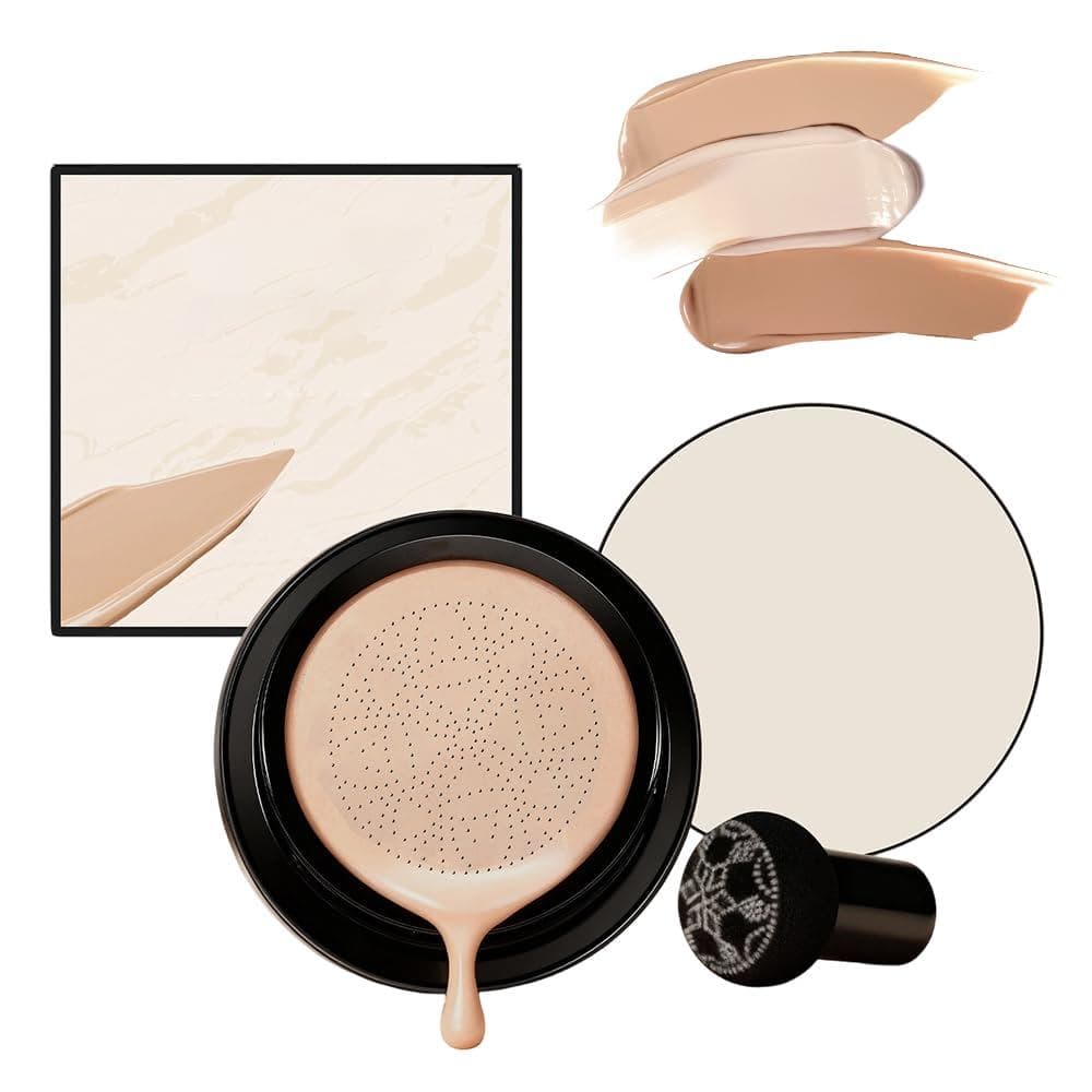 Drkicsy Mushroom Head Puff Cushion CC Cream, Base Corretiva em Cushion para Mulheres Mais Velhas, BB Cream de Cobertura