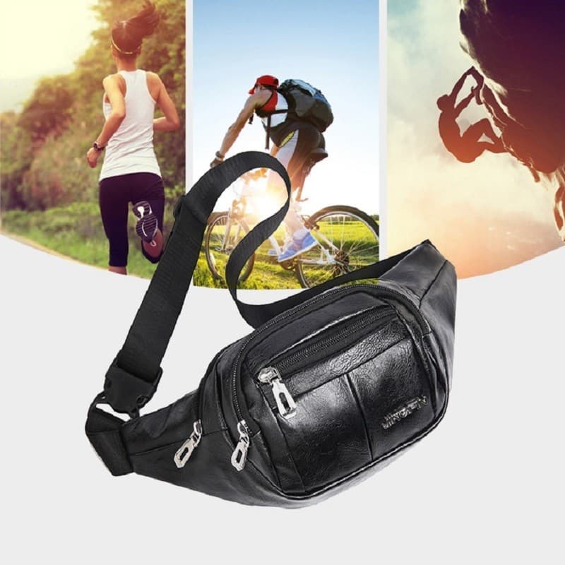 Pochete em Couro Masculina Feminina Bolsa de Cintura Transversal