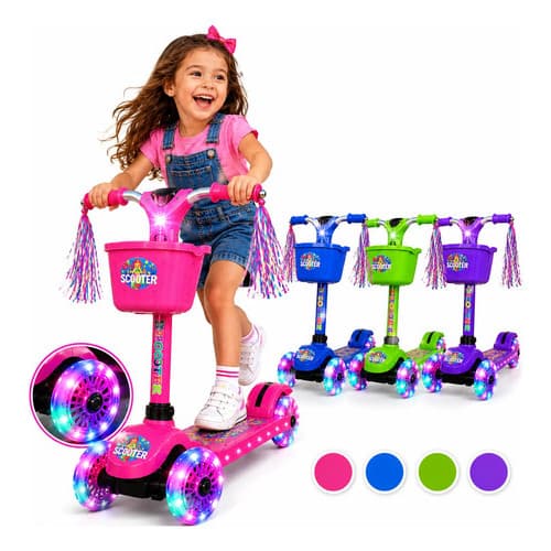 Patinete Infantil Musical 3 Rodas Com Luz Led Som E Cestinha Menino Menina Até 50kg