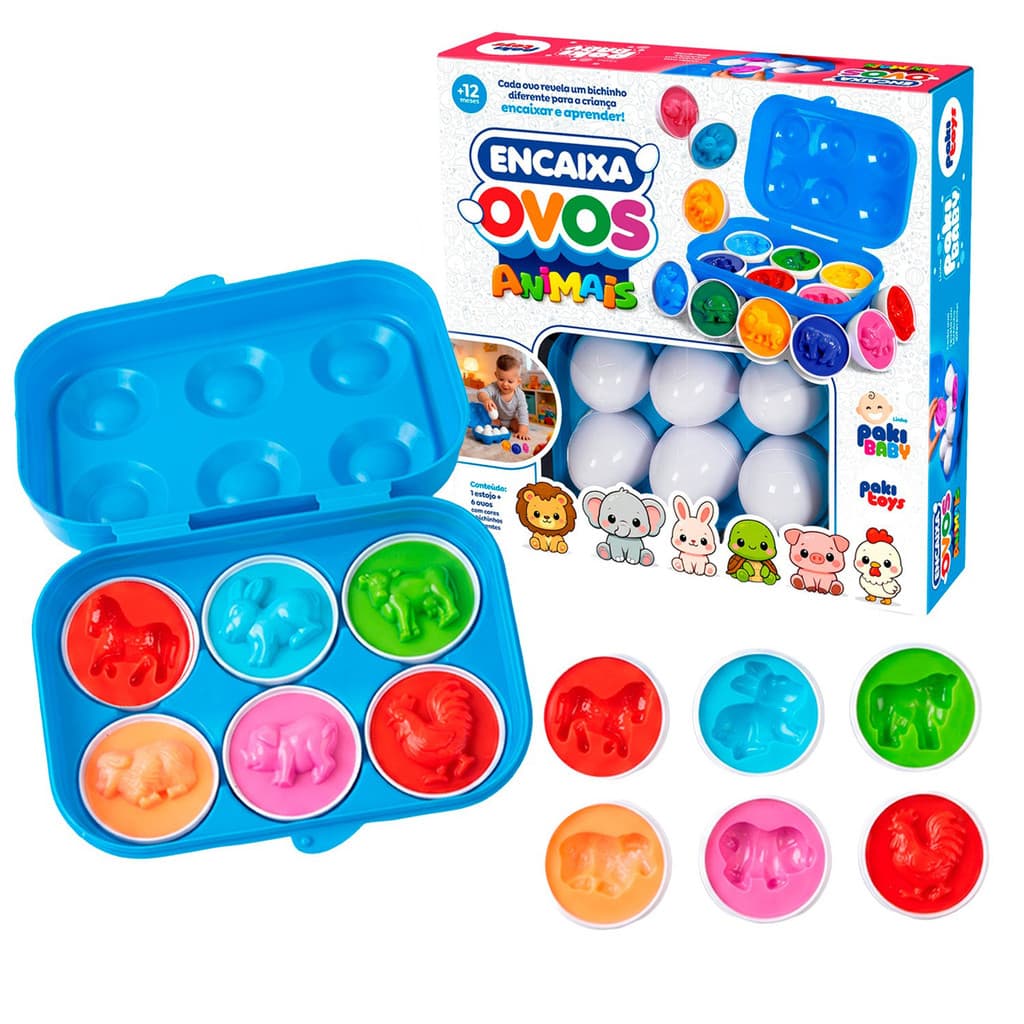 Brinquedo Educativo Montessori 6 Ovos De Encaixar Animais E Cores Pedagógico