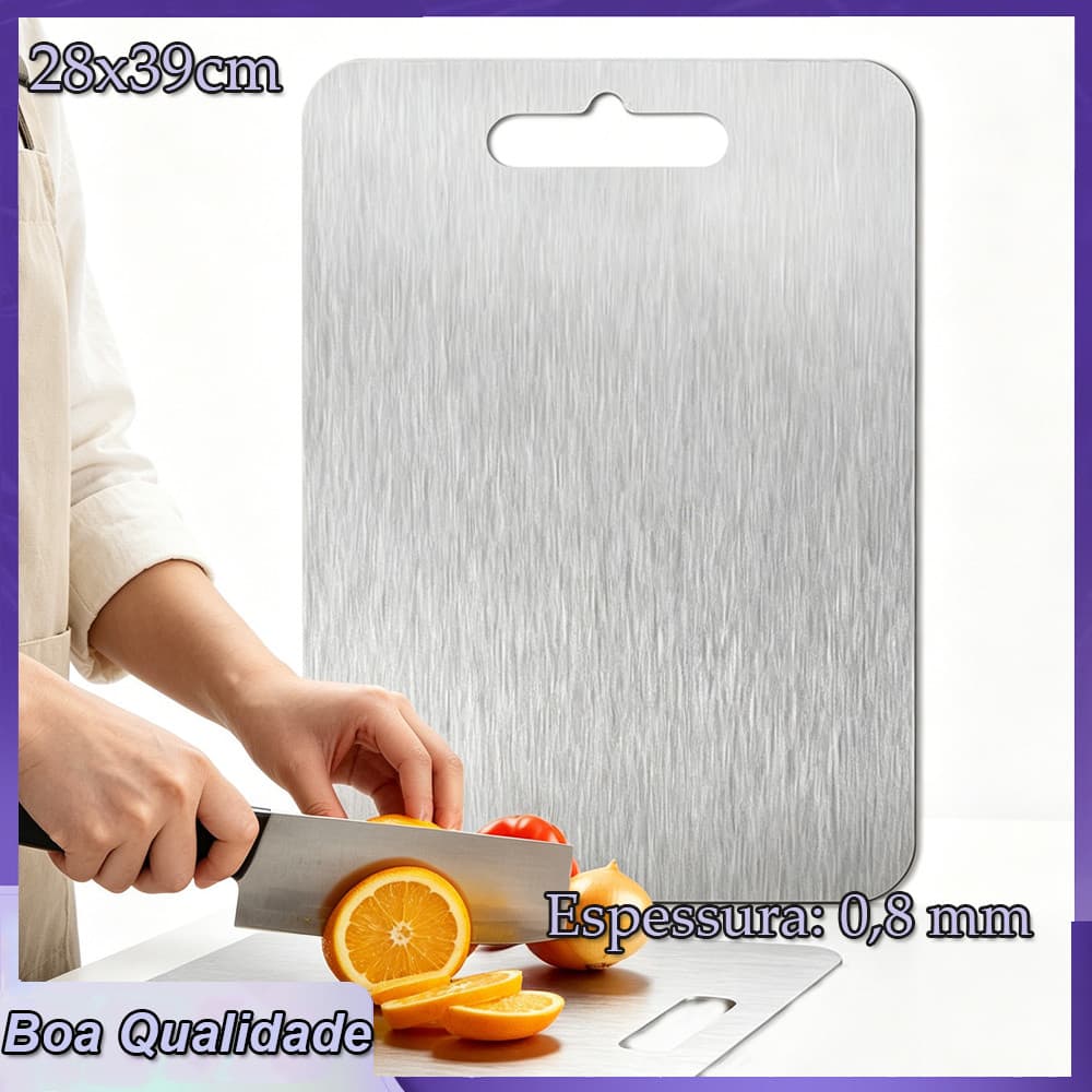 Tábua de Aço Inoxidável para Cozinha Tabua de Corte Tabua de Carne de Cozinha Carne Inox de Cortar 28x39cm