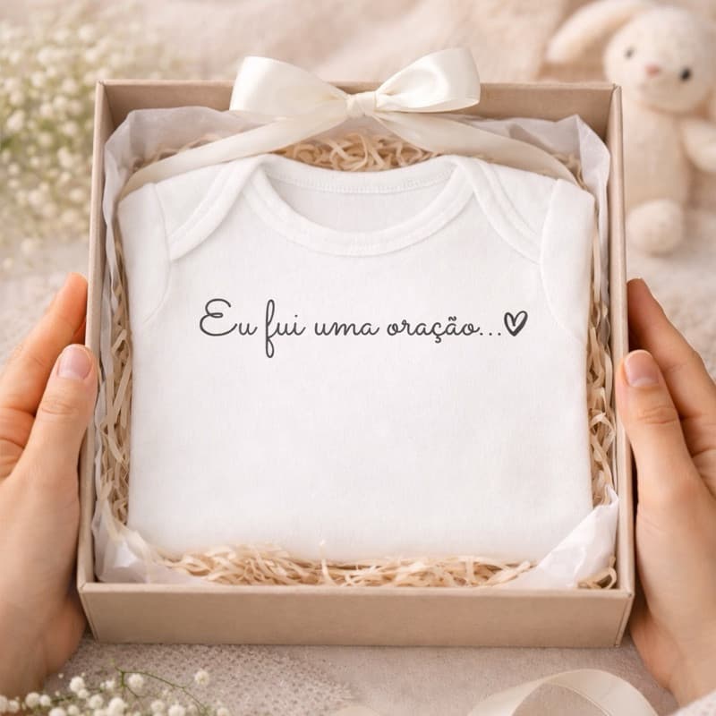 Body Bebê Cristão “Eu Fui Uma Oração” – 100% Algodão | Presente Especial BEBE A BORDO