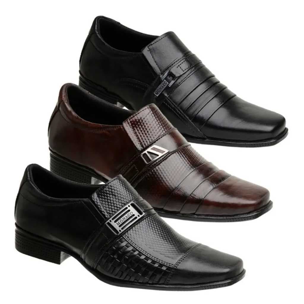 Kit 3 Pares De Sapato Social 100% em Couro Legitimo Sapatos Masculinos Oxfords Confortavel Anatomico Envio Imediato