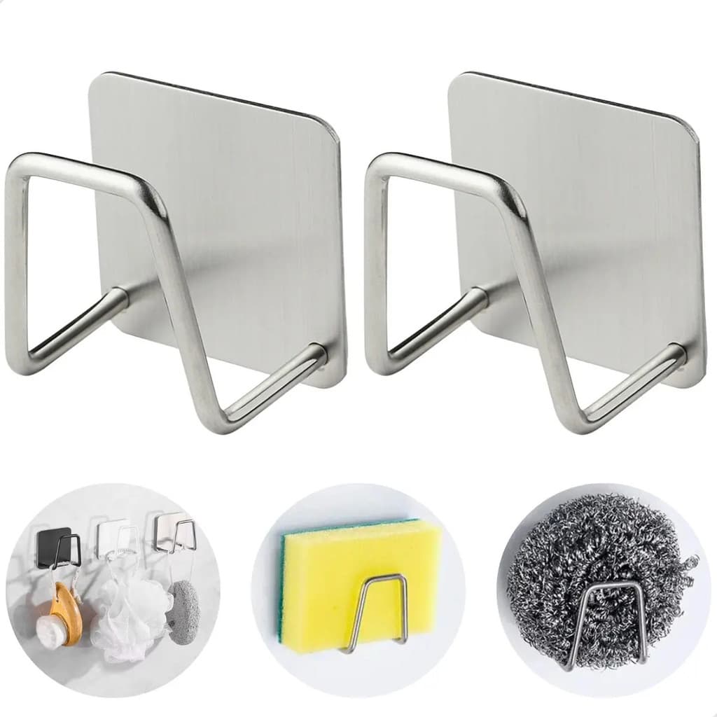 Kit 2 Suporte De Esponja Bucha Pia Aço Inox Louça Cozinha Gancho Prateado