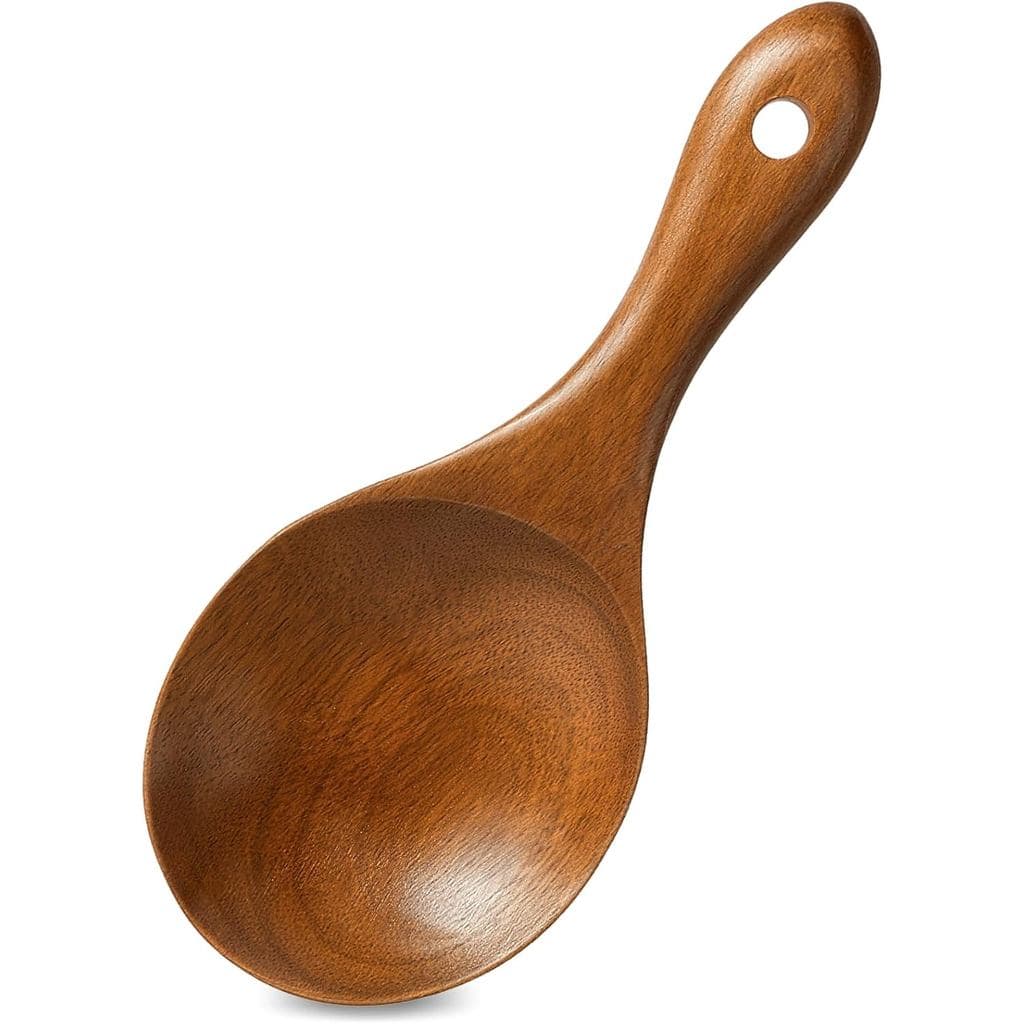 Pá de arroz de madeira de 7,3 polegadas, colher antiaderente para servir arroz, colher de cozinha versátil, utensílios d