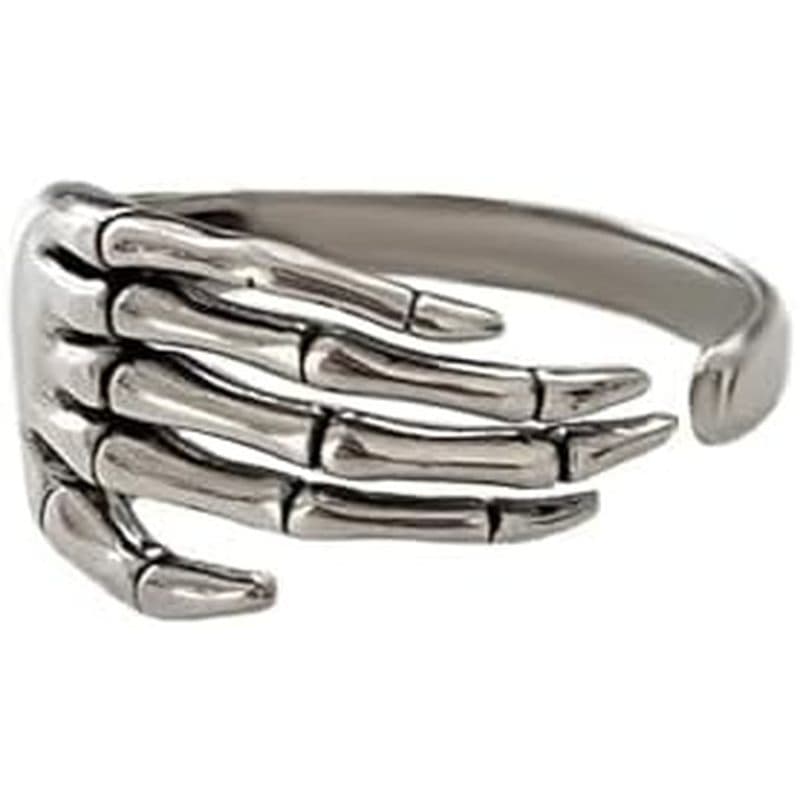 Dtja Vintage Skull Hand S925 Prata Esterlina Anel De Banda Aberta Para Mulheres Meninas Declaração Ajustável Expansível