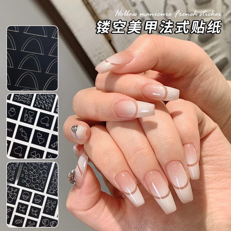 Adesivos de Manicure lado francês oco 2024 novo estilo padrão floco de neve influenciador venda quente decalques borbole