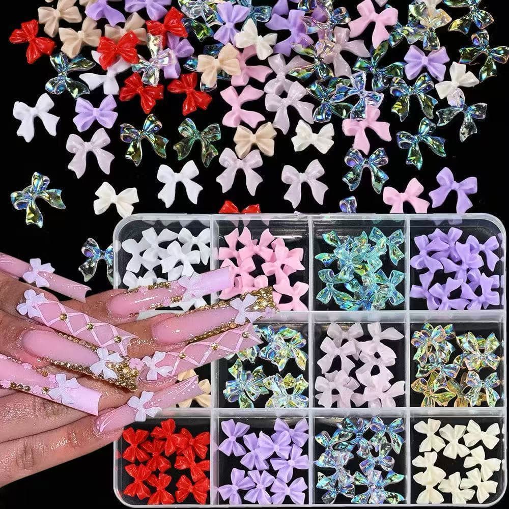 Kit Laços 3D para Unhas Nail Art Colorido Decoração Charmosa com Caixa Organizadora