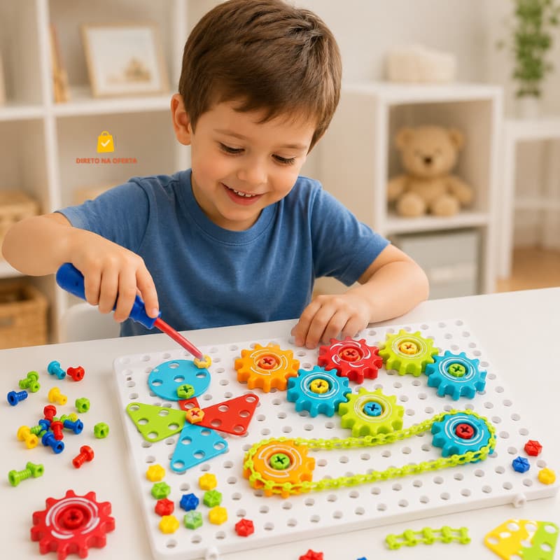 Kit Ferramentas Infantil Montar Desmontar Quebra Cabeça Engrenagens Parafusos Educativo Brinquedo