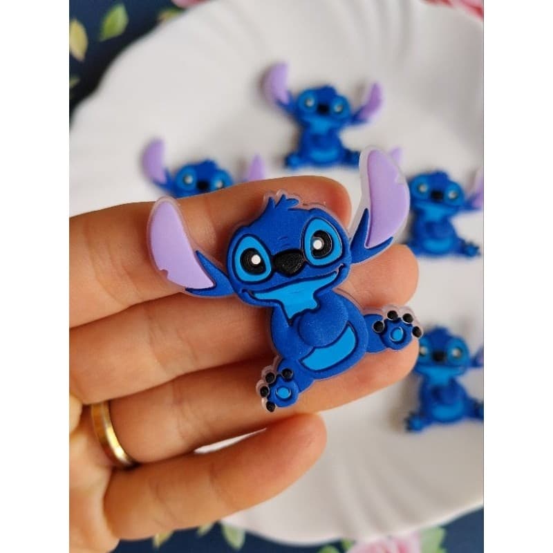 Aplique Emborrachado  Stitch Azul Orelha 10 UNIDADES