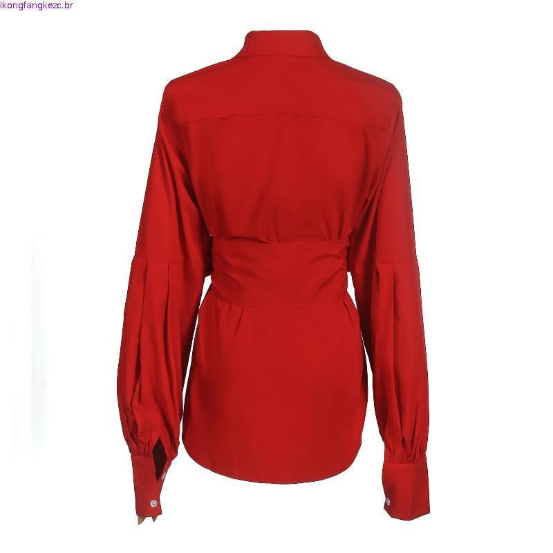 Csa De Manga Comprida Feminina Outono Novo Vermelho Bordado Topo Commuter Roupa
