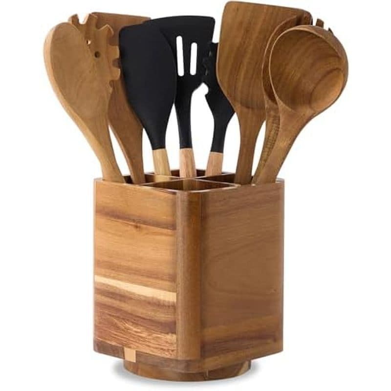 Organizador De Madeira De Acácia Giratório Grande Suporte Para Cozinha De Fazenda 360 ° Decoração De Bancada