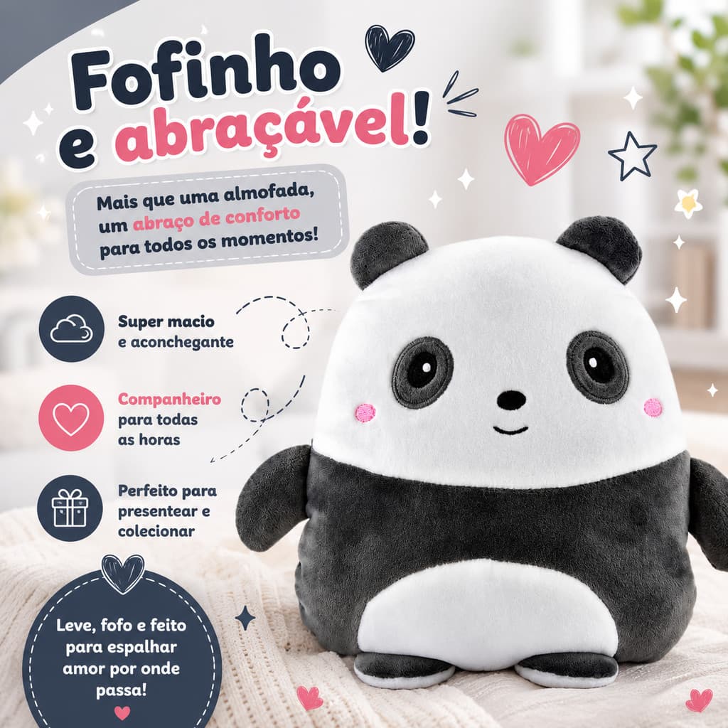 Bichinho Pelucia Almofada Almofadinha Pandinha Macia 20cm