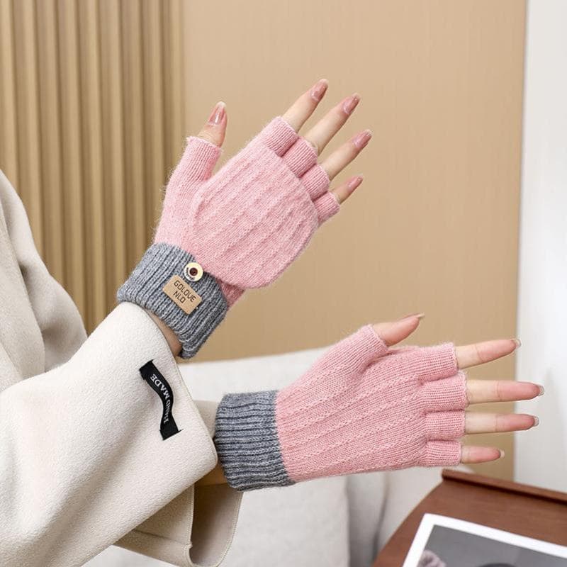 Luvas de malha de lã meninas inverno sem dedos tela sensível ao toque engrossado quente à prova de frio estudante equita