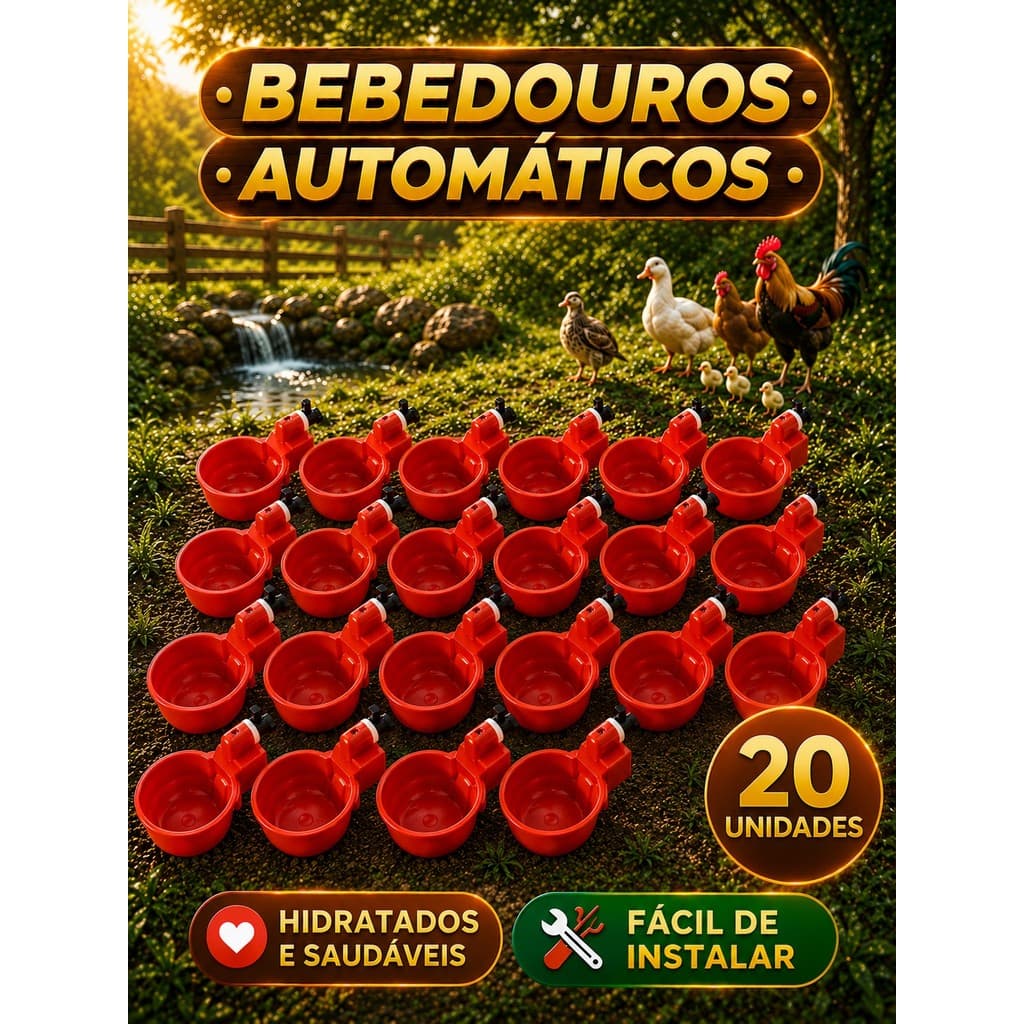 Kit 20 Bebedouro Automático Copinho para Aves Galinha Passaros Codorna Pato Pombo Copo Bebedor Pássaros