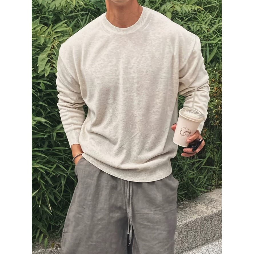 Suéter de fio girado com núcleo fino masculino americano decote pequeno Slim fit suéter de manga comprida suéter de fund