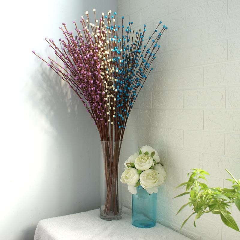 Ramo de flor seca vermelha de salgueiro prateado para sala de estar, espuma de mesa, cera de baga, ramo de ameixa, decor