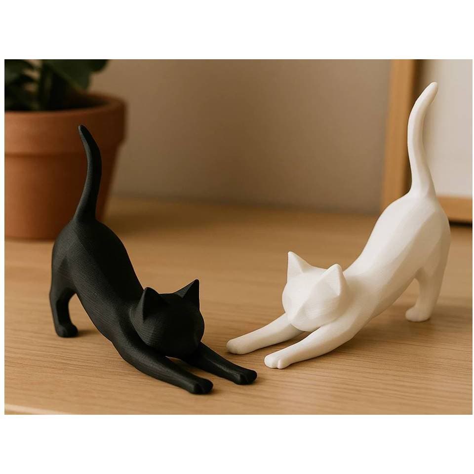 Kit 2 Gatos Love Decorativos Minimalistas Escultura Decoração Moderna Branco/Preto