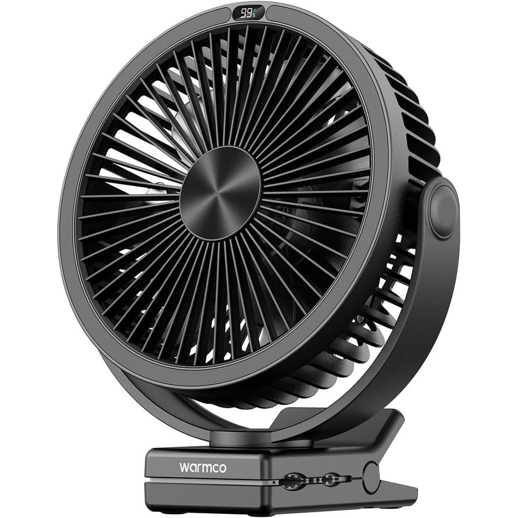 Ventilador de Mesa Portátil Recarregável Warmco 10000mAh com Display LED, 4 Velocidades, Fluxo de Ar Silencioso, 360 Gra