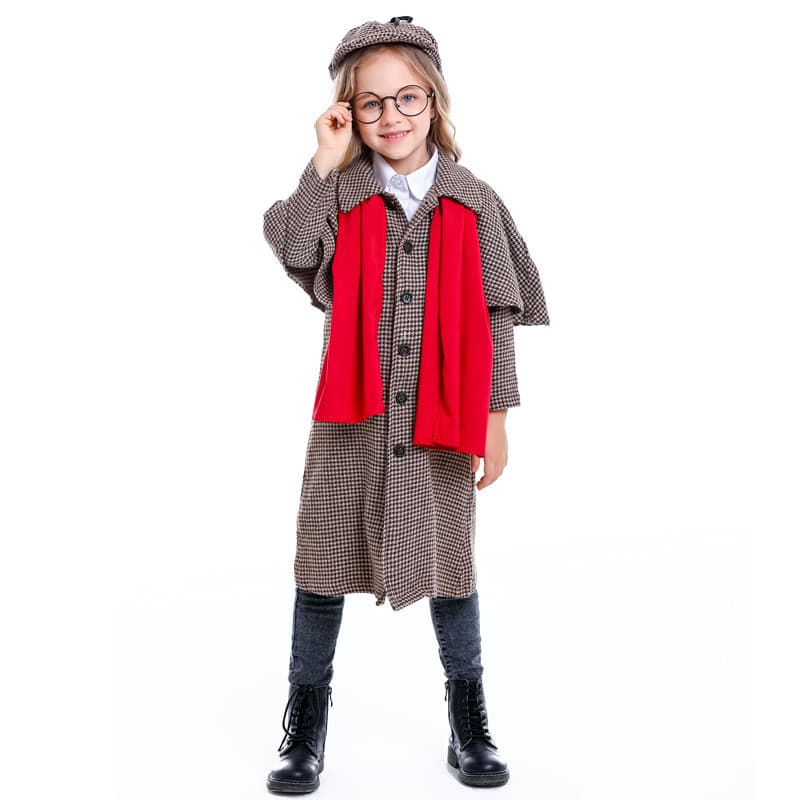 Halloween pai-filho filme personagem detetive britânico Retro xadrez blusão Role-Playing Unisex desempenho das crianças