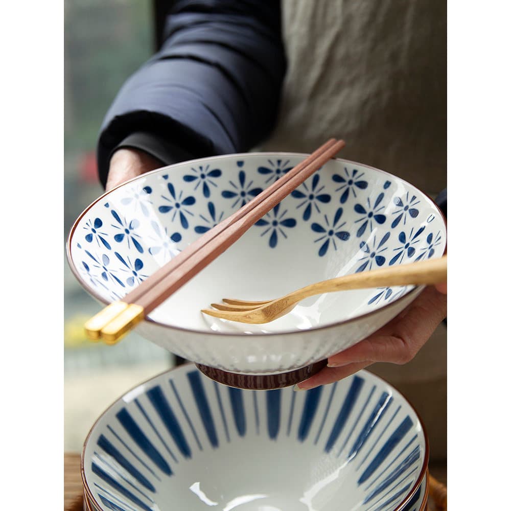 Estilo japonês quatro estações Underglaze cor talheres 8-Polegada chapéu tigela de macarrão tigela de sopa de alto valor