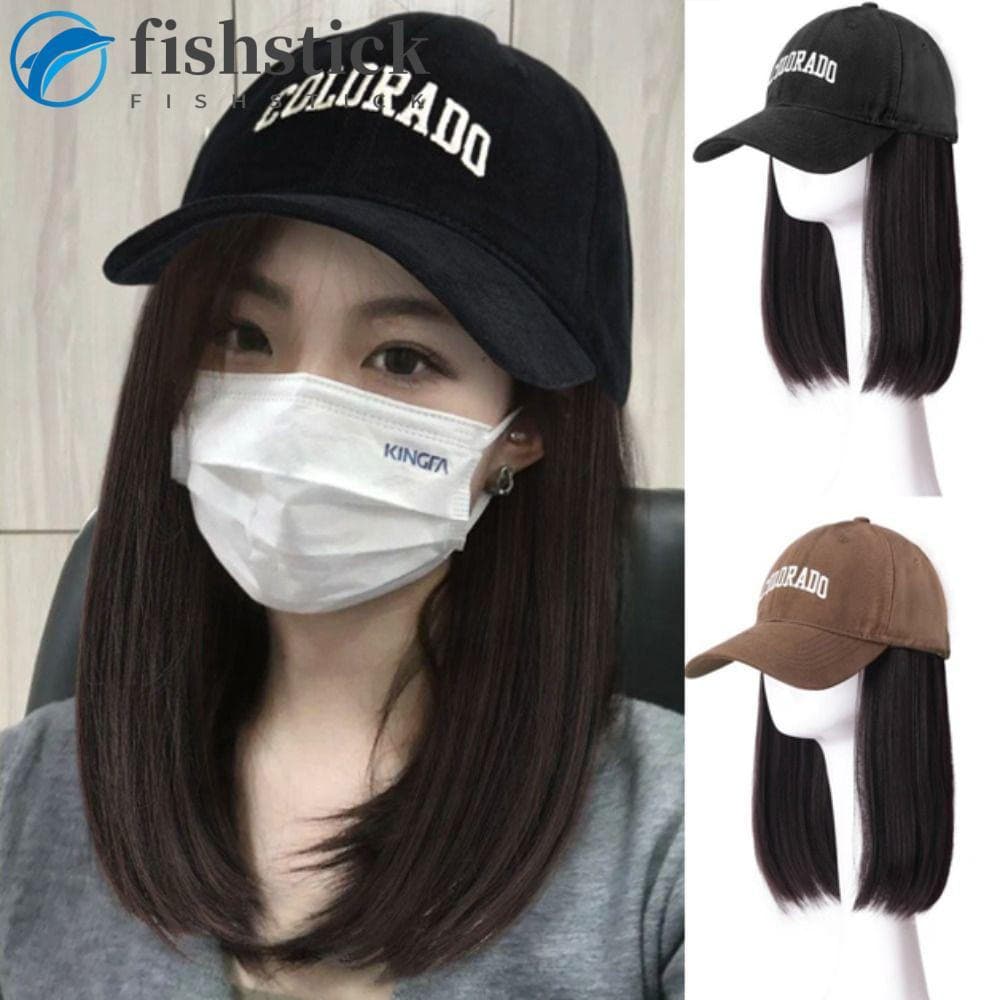 Peruca De Cabelo Com Boné De Beisebol FISHSTICKA , Sombra Ajustável , Reto Resistente Ao Calor