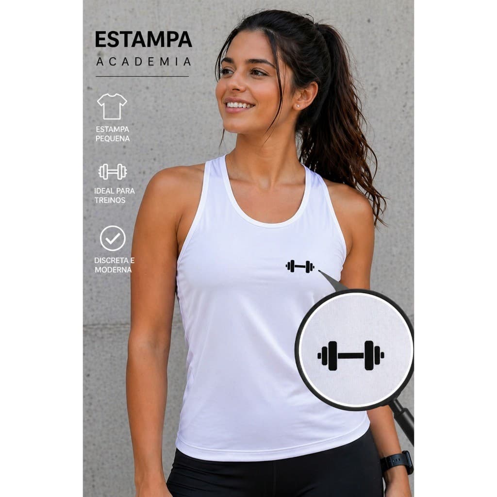 Regata Fitness Feminina Dry Fit Academia com Estampa Discreta