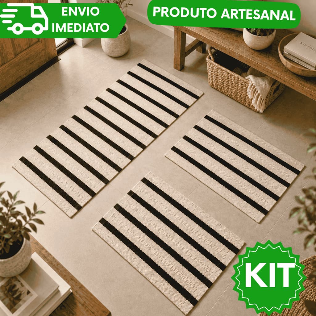 Kit Tapetes Passadeiras Premium | Para Cozinha e Corredor | Quem Ama Casa Organizada