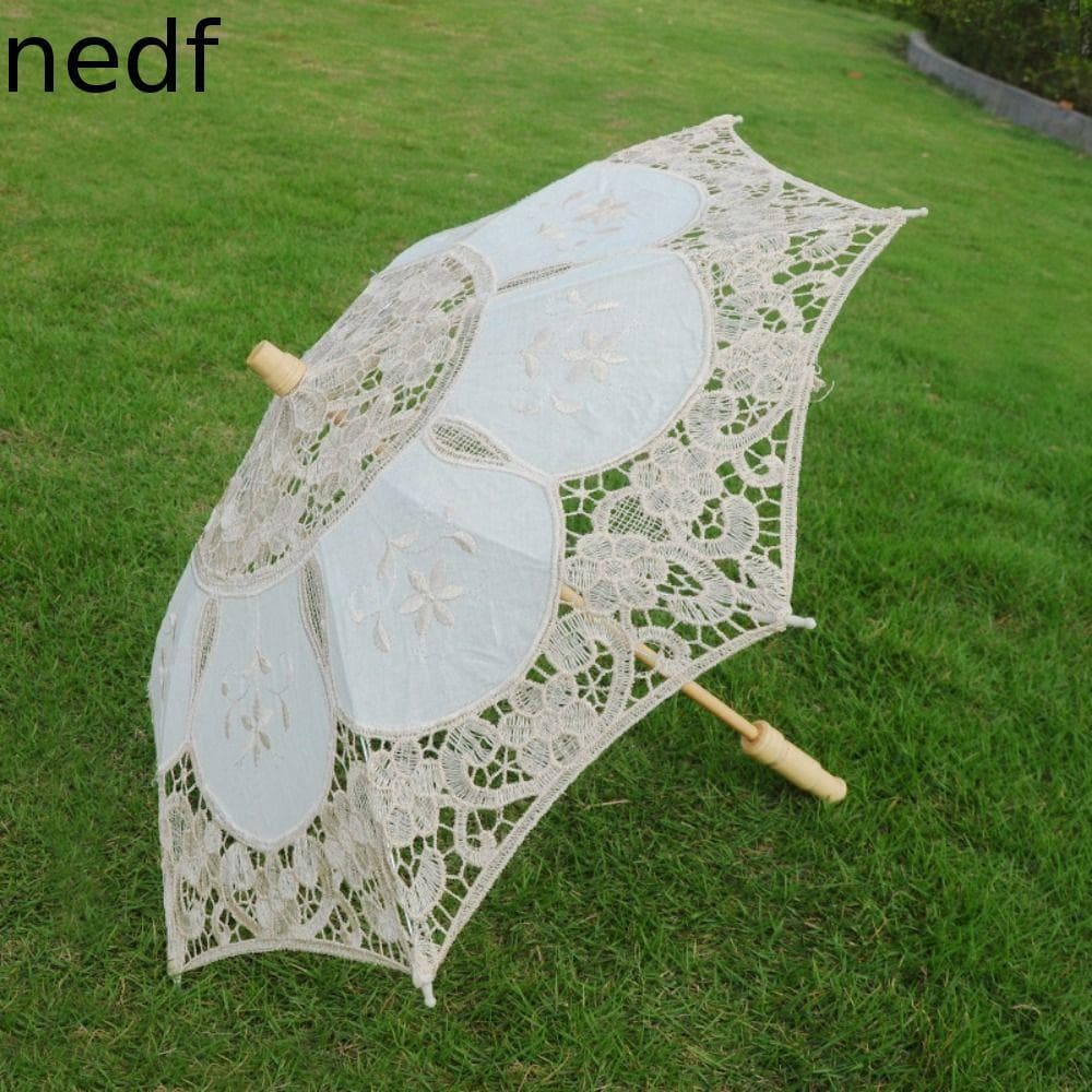 Guarda-Chuva De Renda De Casamento NEDFS , Com Alça Oca Sol De Algodão Preto E Branco