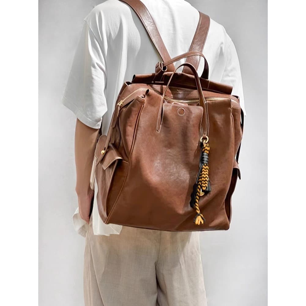 Hong Kong IT HKins mochila de couro macio masculino único computador mochila 2026 novo estilo na moda estudante universi