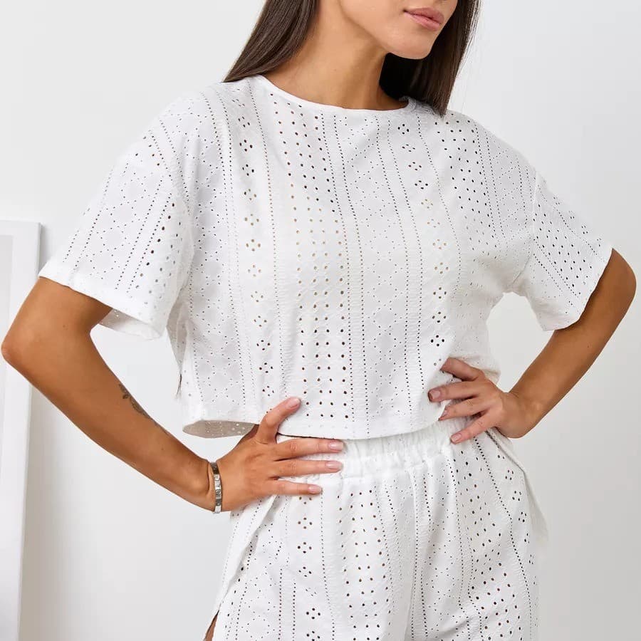 Verão transfronteiriço novo estilo venda quente confortável solto branco Shorts de manga curta pijamas de duas peças