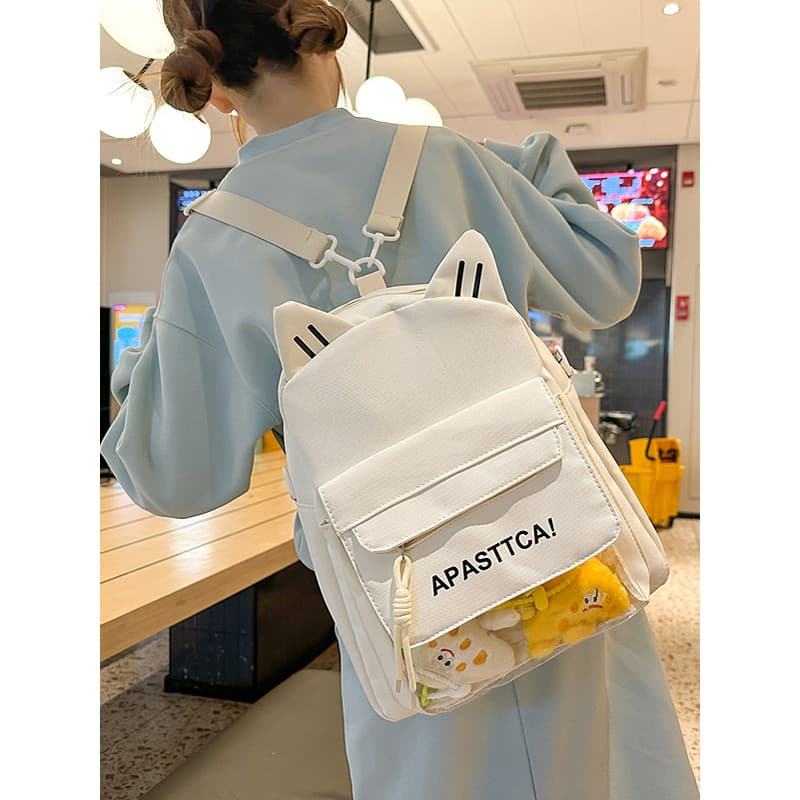 Bonito mochila feminina estilo coreano ins multifuncional orelha de gato mochila feminina estudante universitário mochil