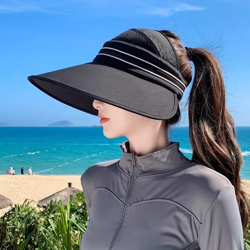 Chapéu de sol feminino 2026 verão novo estilo aba grande rosto pequena praia beira-mar Anti-ultravioleta oco topo chapéu