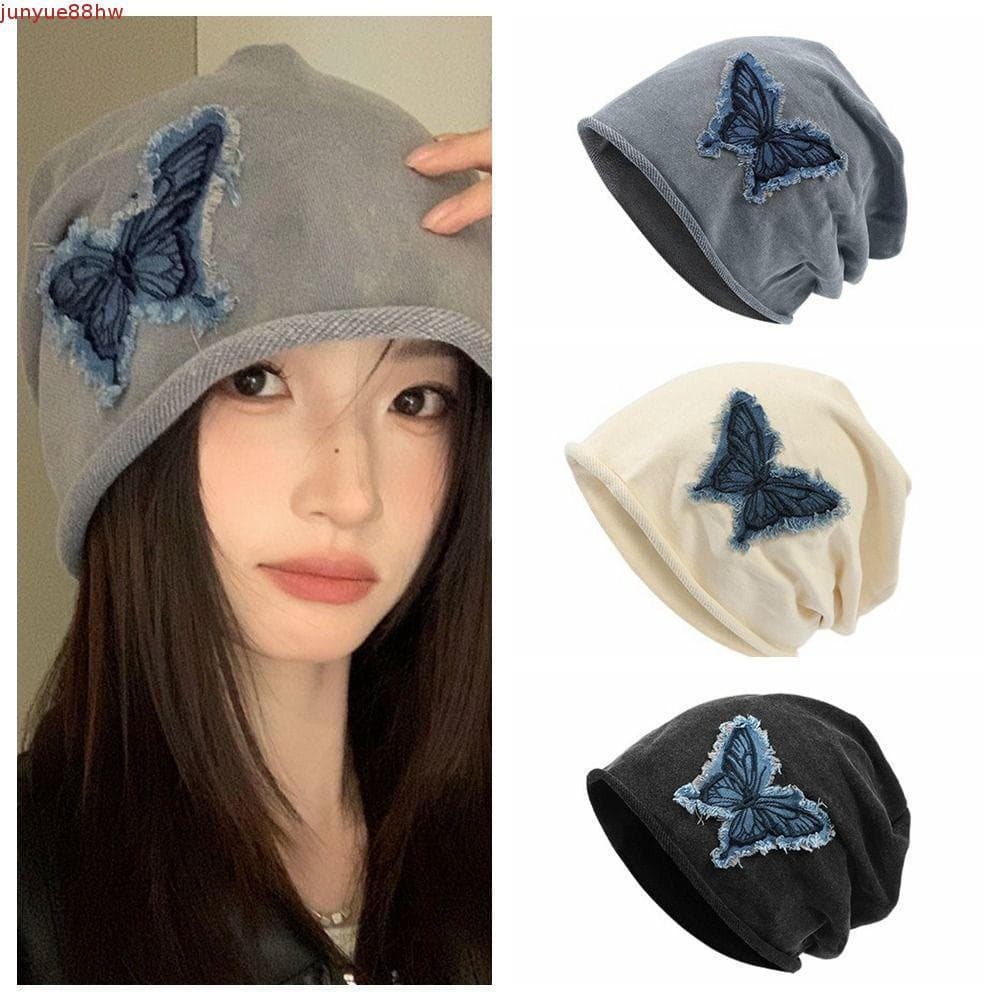 Gorros Borboleta JUNYUE , Skullies Retrô Com Remendo Y2k , Borda Enrolada Estilo Coreano , Pulôver , Chapéu Ao Ar Livre