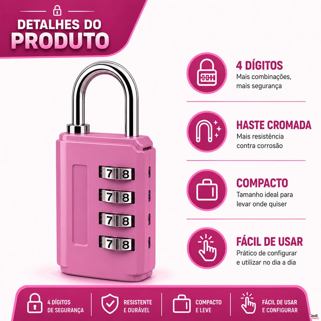 Cadeado Sem Chave com Senha 4 Dígitos para Mala Mochila e Locker