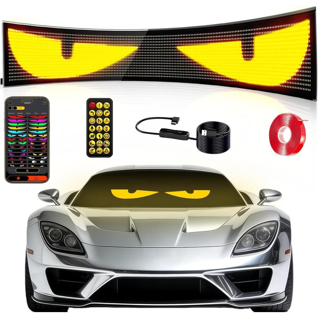 Luz "Olhos do Diabo" para Carros - Painel LED Animado para Para-brisa, Luzes Programáveis com Texto Rolante para Carro,