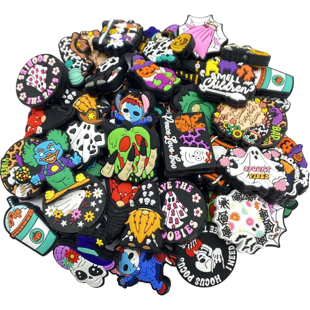 Contas Focais de Silicone em Lote - 54 peças de Contas Focais de Halloween para Canetas, Chaveiros e Pulseiras