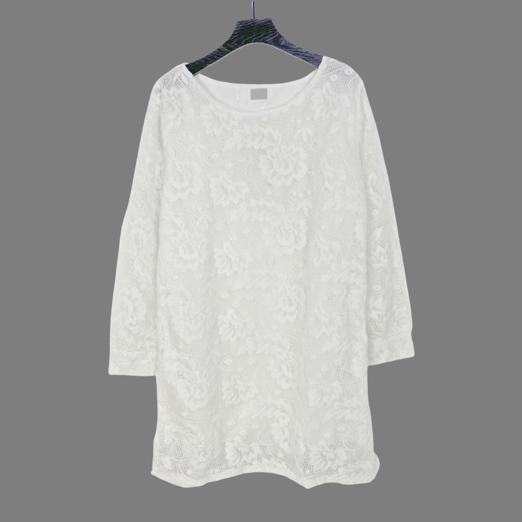 Coreano único novo estilo em torno do pescoço renda crochê doce vestido de manga comprida moda comprimento médio pulôver