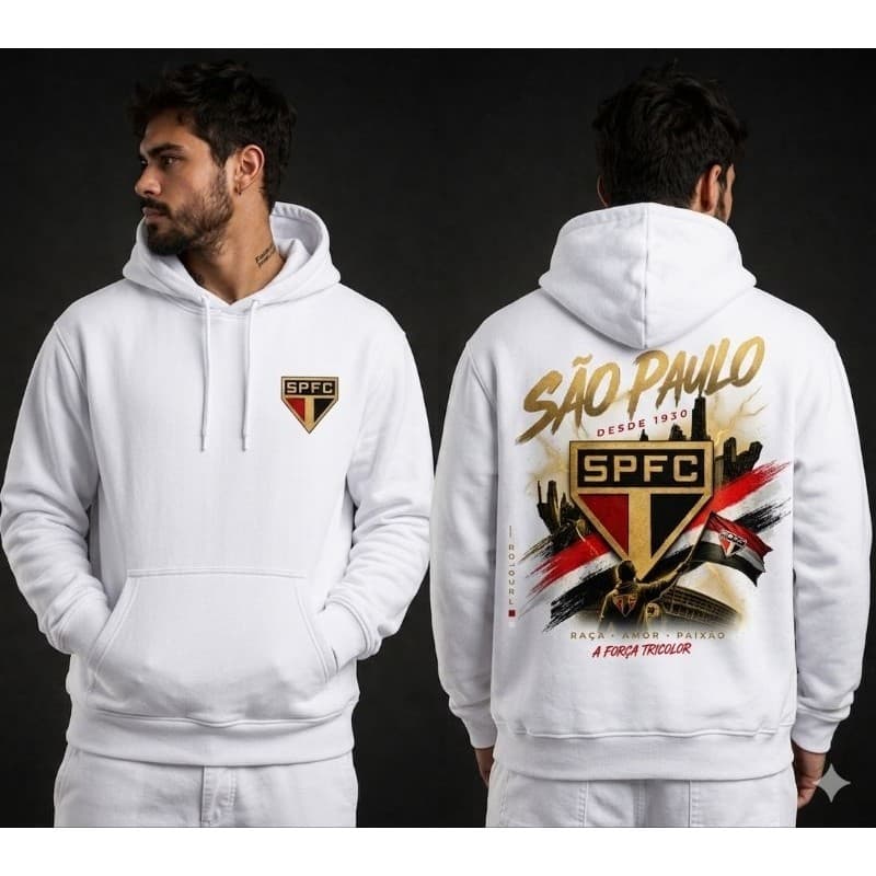 ​Moletom São Paulo  Unissex Canguru Com Capuz Tricolor Inverno Blusa de Frio Flanelado Agasalho Quentinho Confortavel