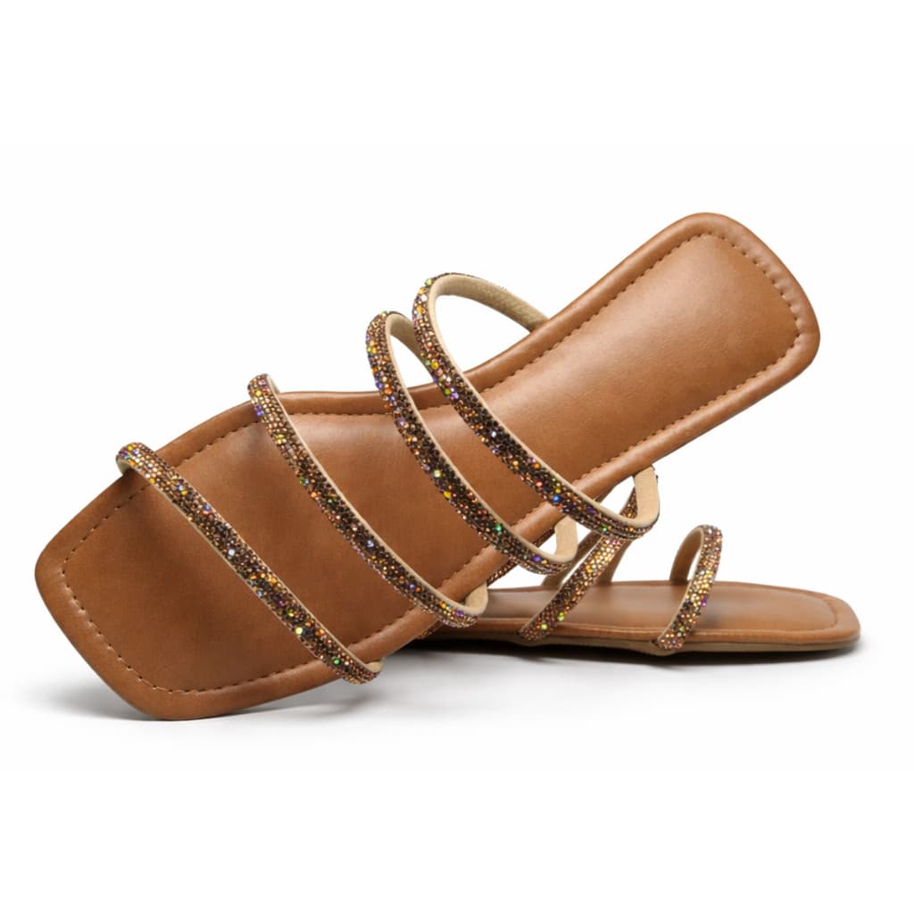Sandalia Chinelo Rasteirinha Feminina Tiras com Strass Confortavel Elegante Leve Acolchoada Macia