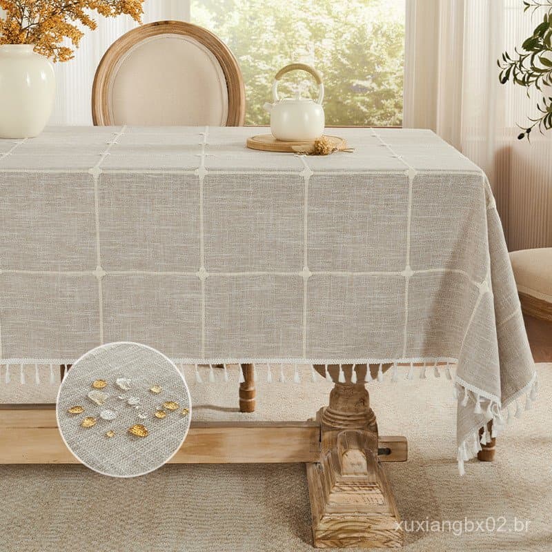 Toalha de mesa impermeável, toalha de mesa xadrez para jantar, capa de mesa de chá em tecido jacquard antiderrapante par