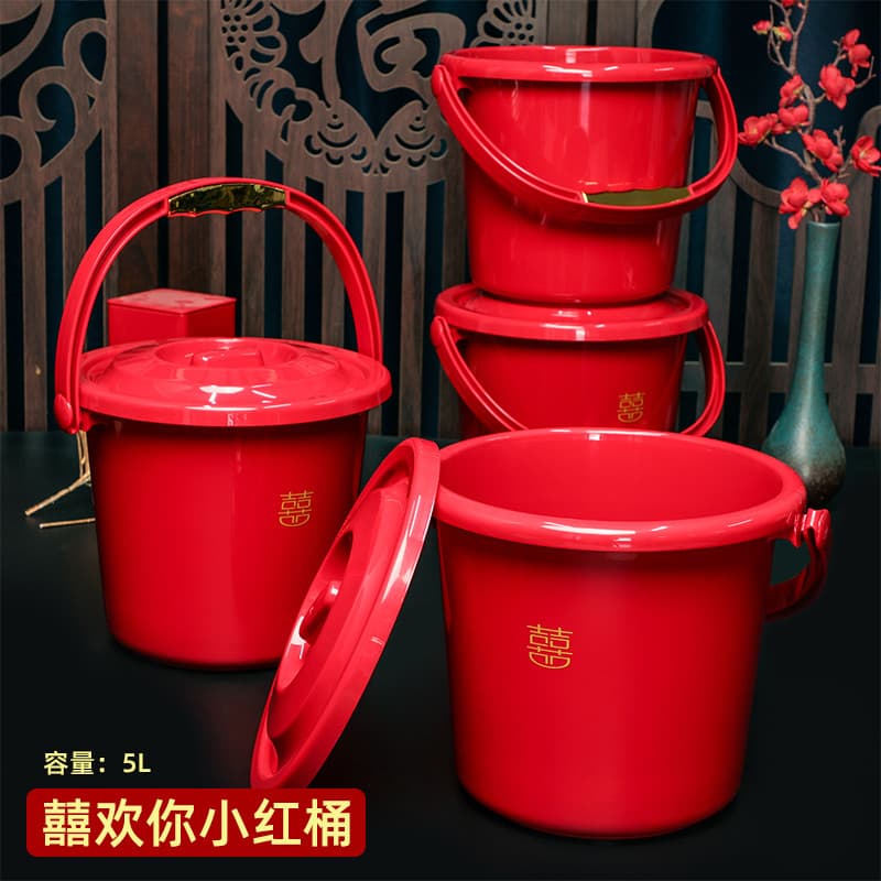 Estilo chinês festivo balde vermelho acompanhamento de casamento feliz você balde de plástico Housewarming balde portáti