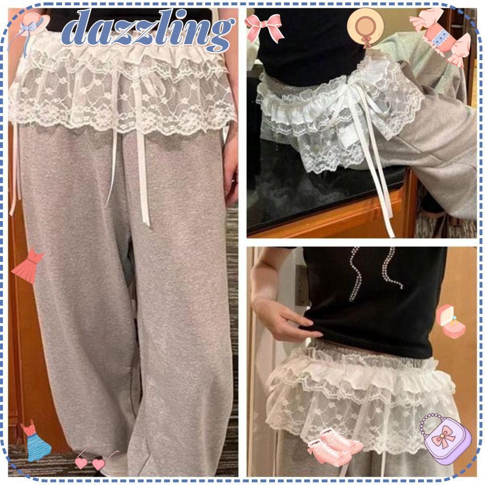 Saia Mini Renda Babados Y2K Harajuku Cintura Alta Saias Plissadas Flor Bordada Verão Moda Feminina