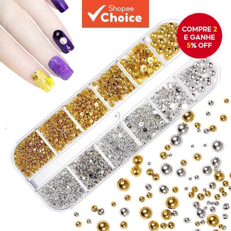 Acessórios de unhas em prata e ouro, pérolas de unhas em forma de meia-cava de 1,5-5 mm, pendentes de resina com