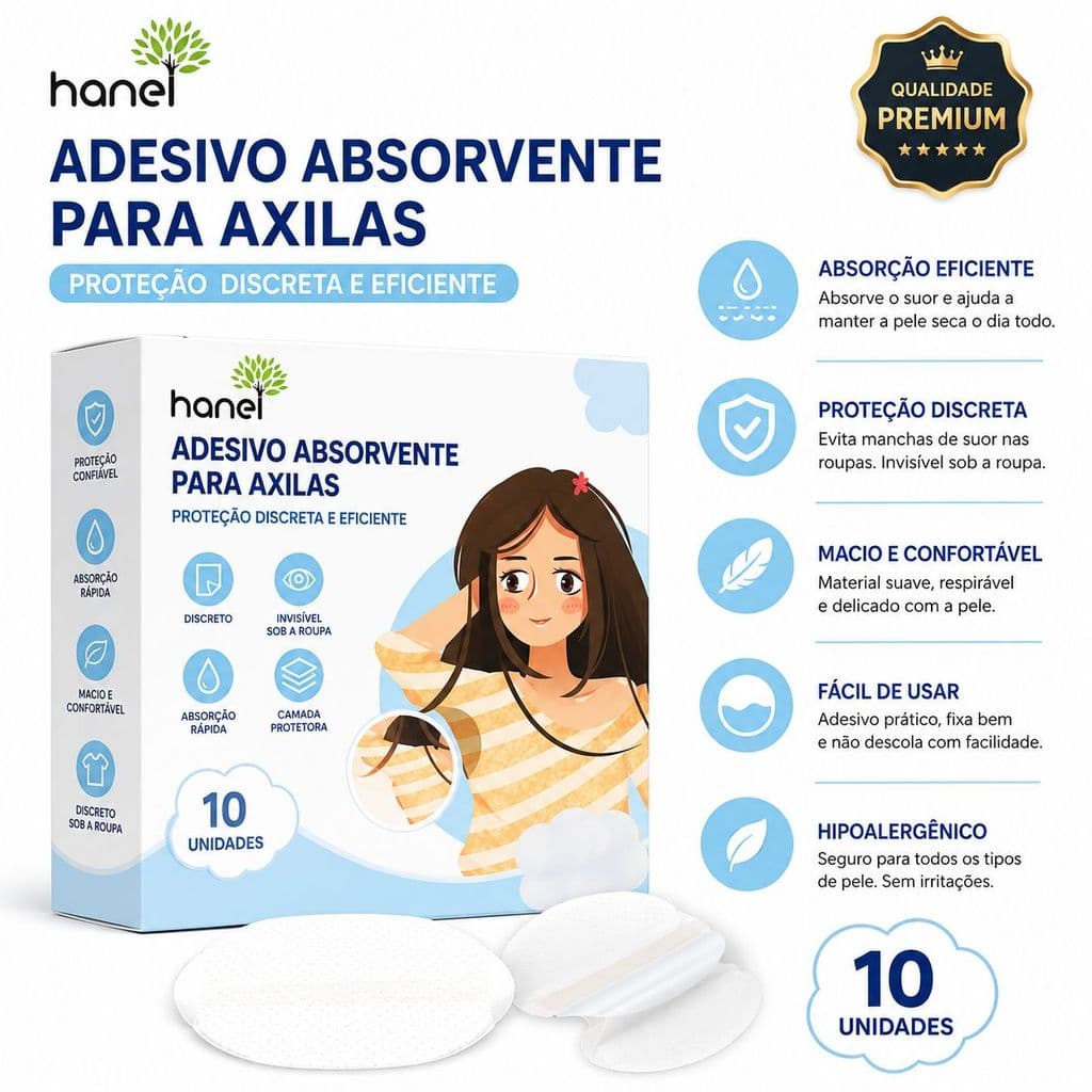 Adesivo Absorvente Anti-Suor para Axilas Hanel | Protege Roupas e Evita Manchas | 10 unid | Envio Rápido