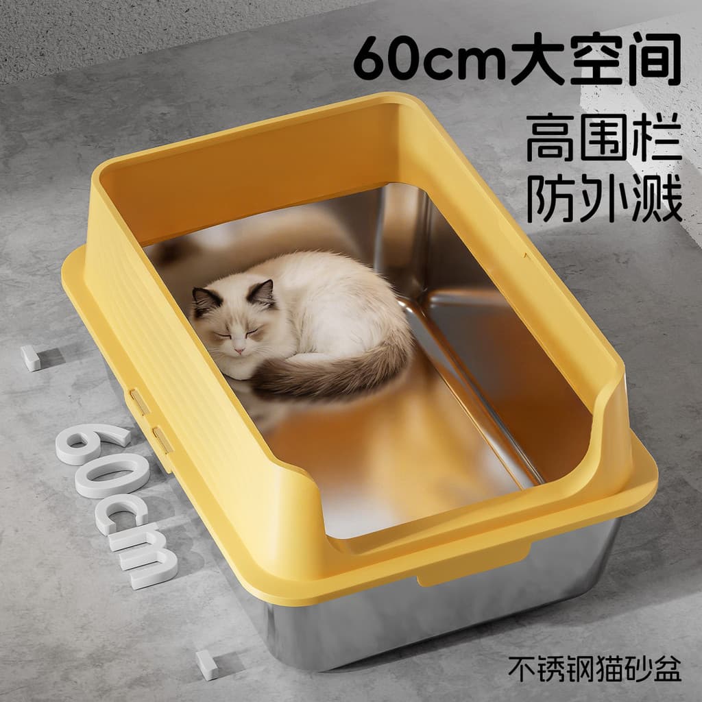 Caixa de areia para gatos de aço inoxidável transfronteiriça, caixa de areia para gatos aumentada, Semi-fechada, Anti-re