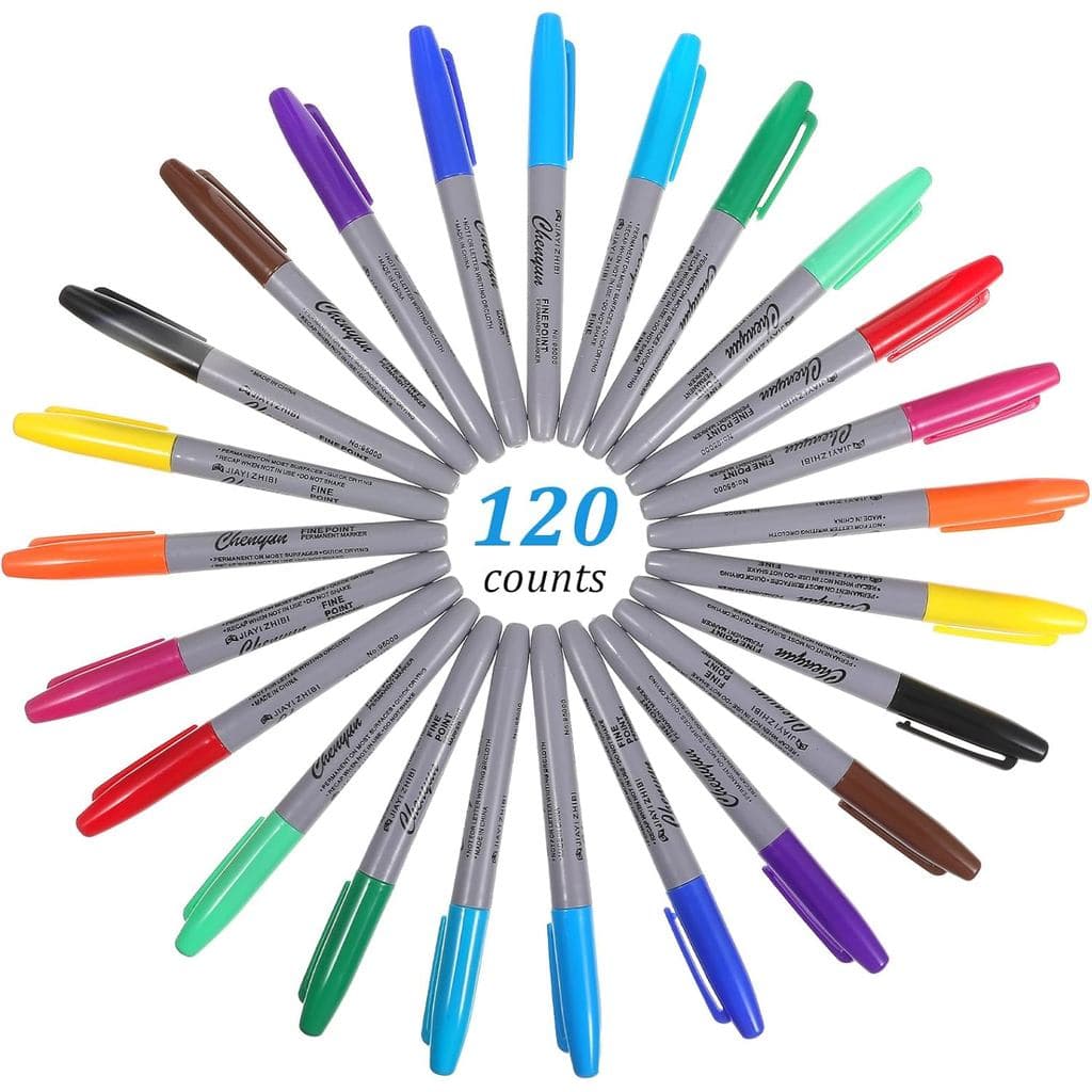 Conjunto de 120 Marcadores de Tinta para Tecido - 12 Cores Vibrantes, Caneta Permanente para Tecido para Roupas, Camiset