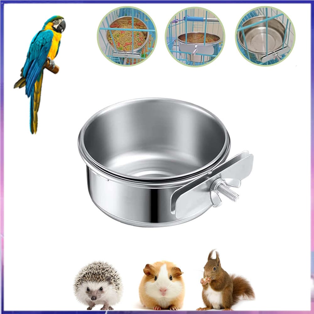 Hello Bird Bowl com clipe, pacote de 1-5 peças, pia de aço inoxidável em gaiola, porta-copos para gaiola de animais de e