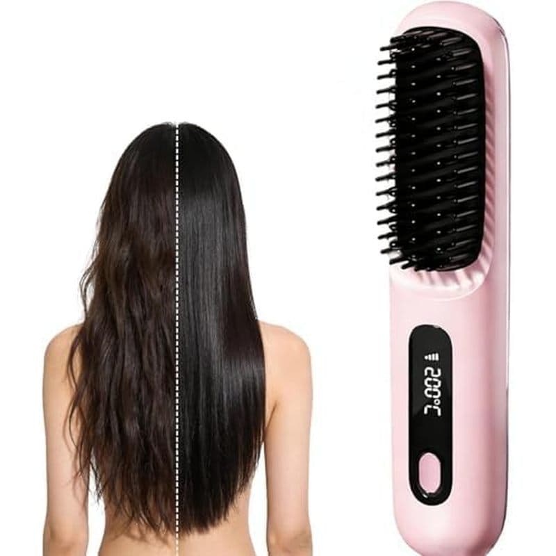 Escova De Cabelo Sem Fio Para Cabelos Curtos , Escovas Alisadoras Portáteis Viagens , Com Display De Temperatura LCD , M